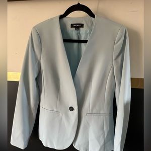 Baby Blue Collarless Blazer